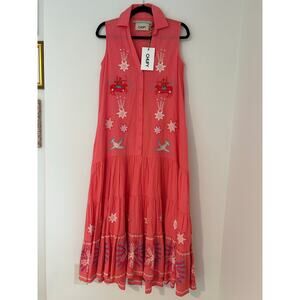 NWT Chufy Plant Magick XS Verbena Embroidered Maxi Dress Collared Pink Western